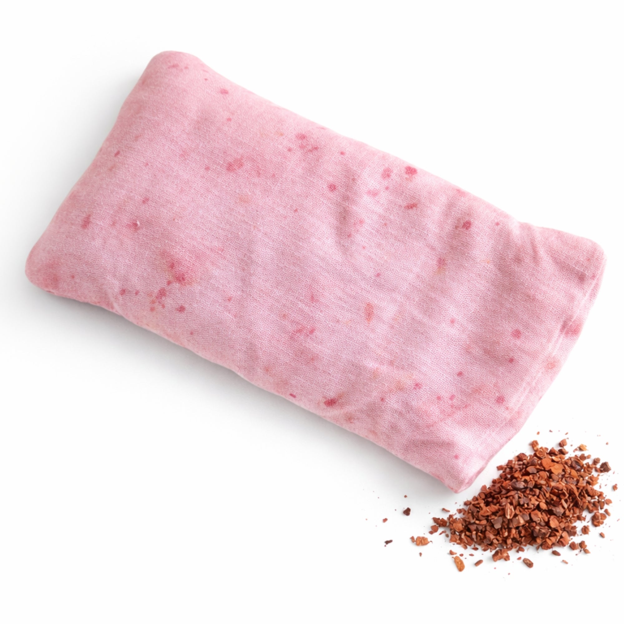 Lavender and flaxseeds filling eye pillow on a white background