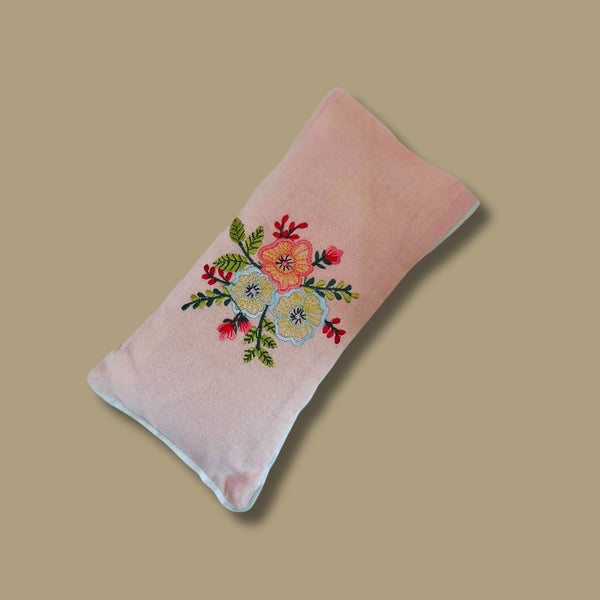 Lavender, Flaxseed, Joha  filling Pink Cotton Embroidered Eye Pillow
