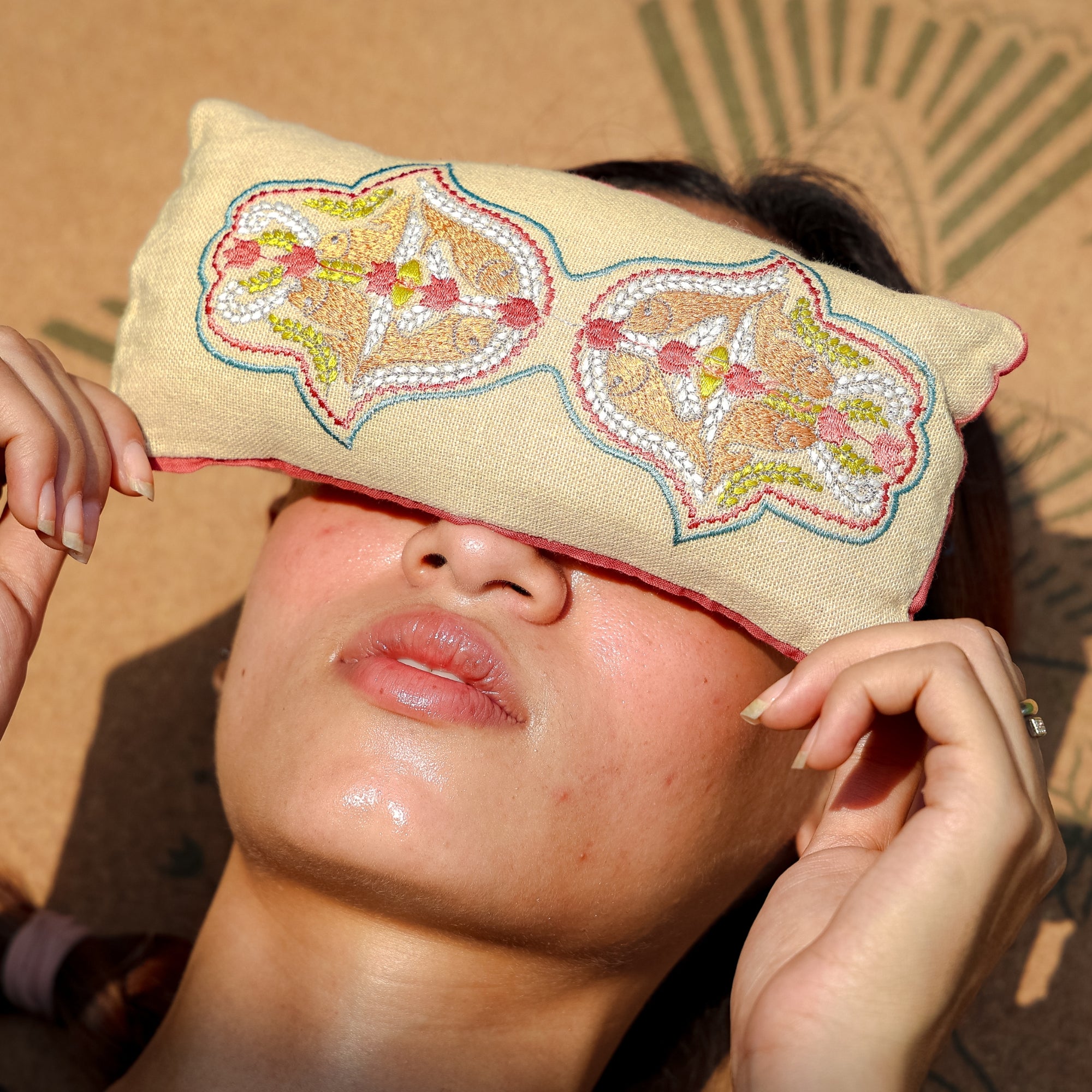 Beige Embroidered Eye Pillow