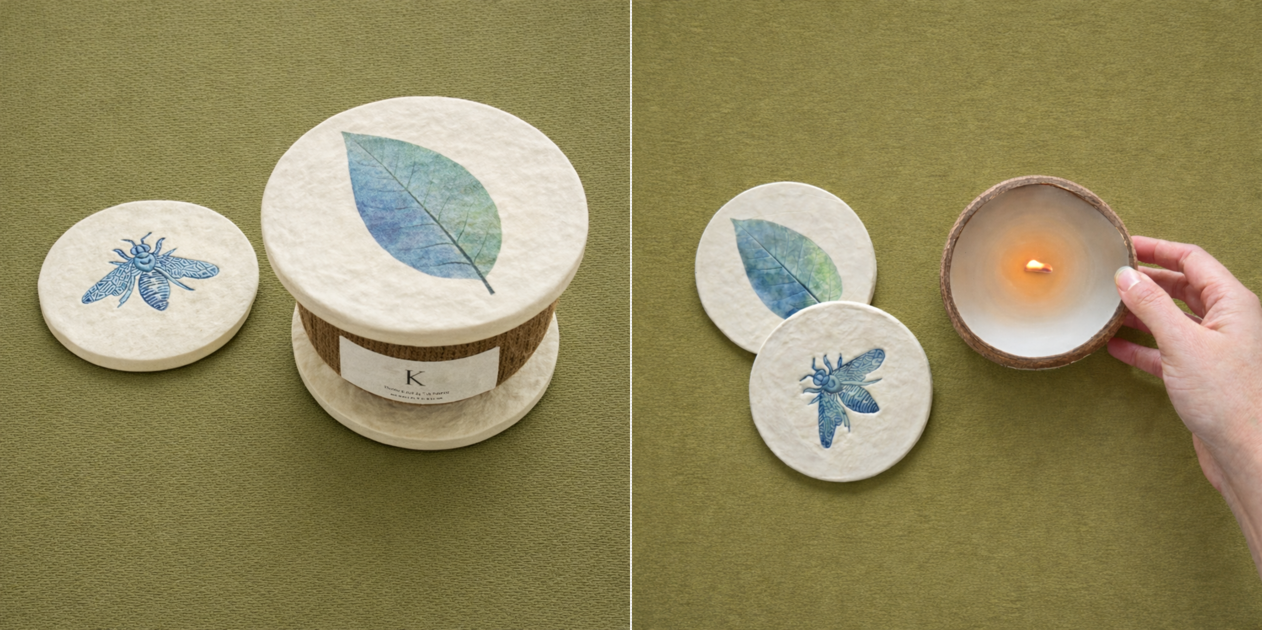 Coconut Shell Candle & Handmade Lid/Coaster Set