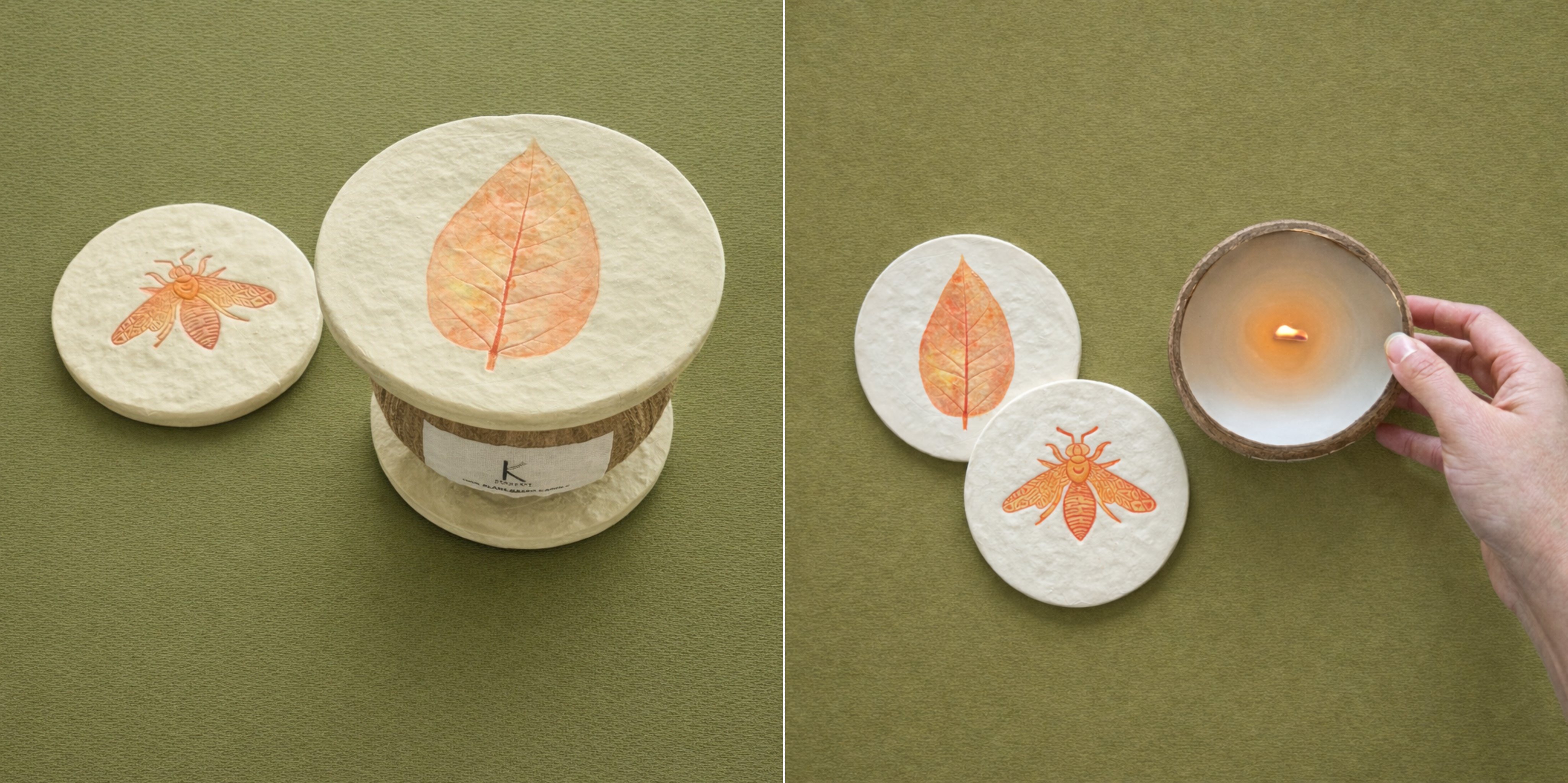 Coconut Shell Candle & Handmade Lid/Coaster Set