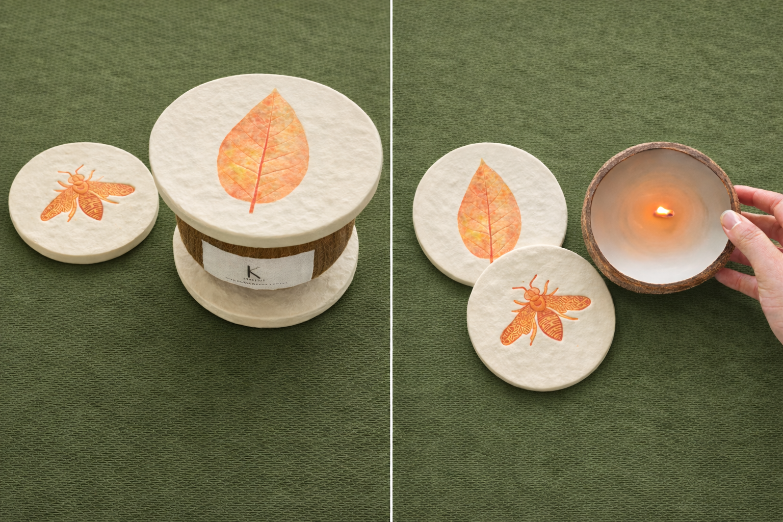 Coconut Shell Candle & Handmade Lid/Coaster Set
