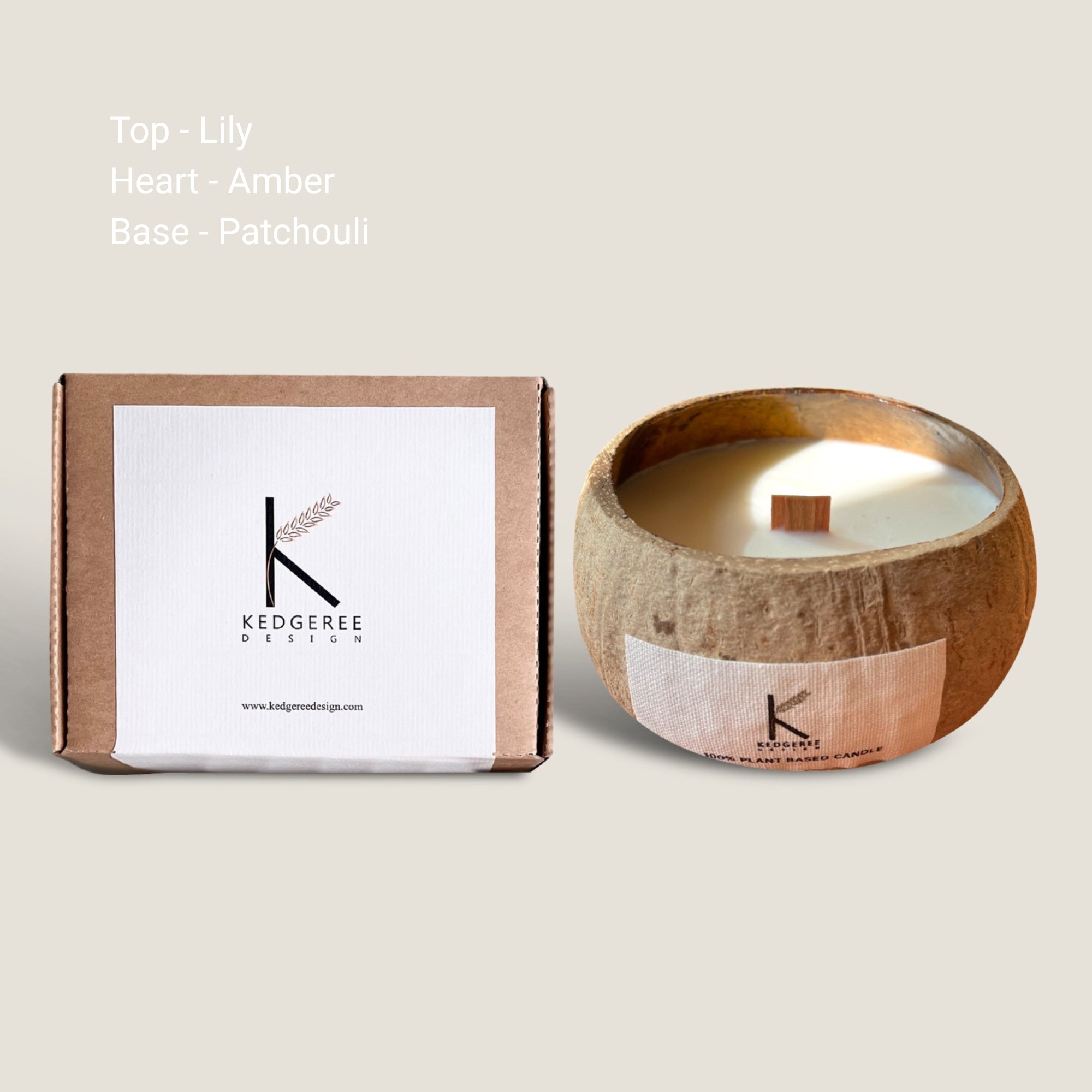 Kashmir Valley natural wax coconut shell candle 8.45oz with cherry wood wick