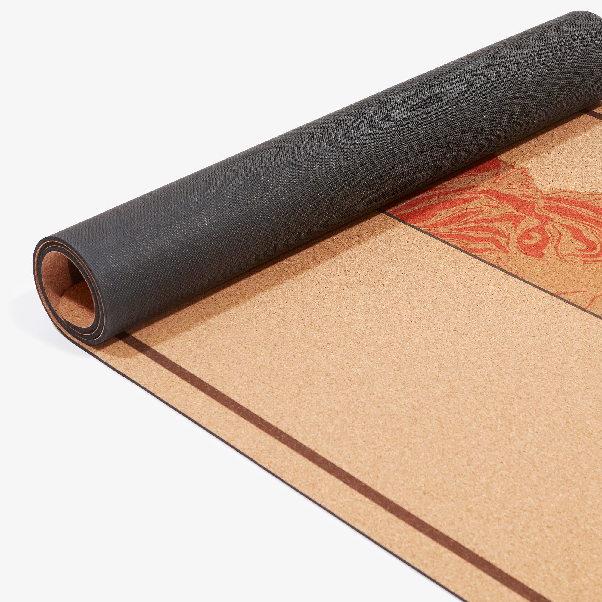 4mm thick tiger cork yoga mat with natural cork top and rubber underlayer