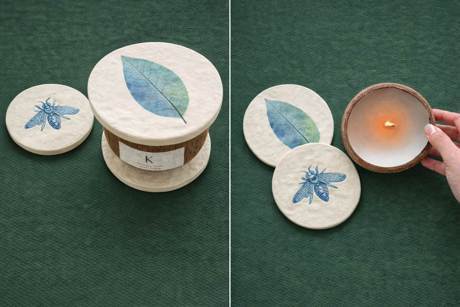 Coconut Shell Candle & Handmade Lid/Coaster Set