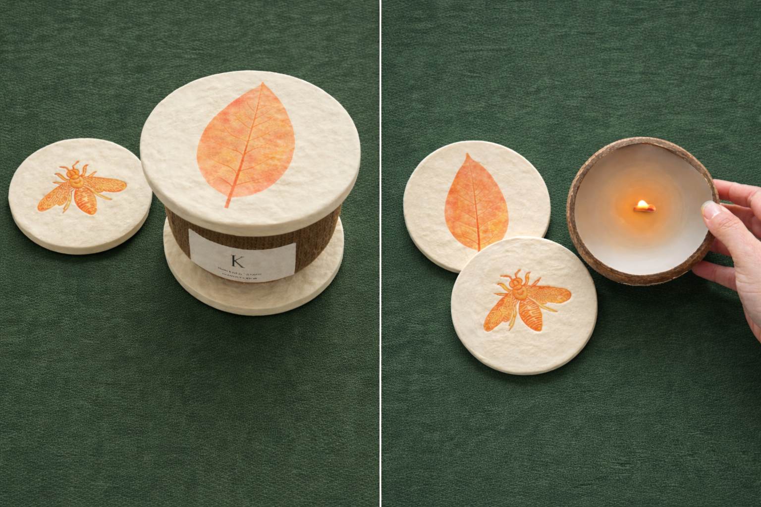 Coconut Shell Candle & Handmade Lid/Coaster Set