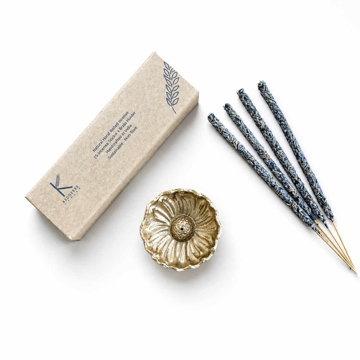 Lavender Floral Incense Sticks with Brass Lotus Holder