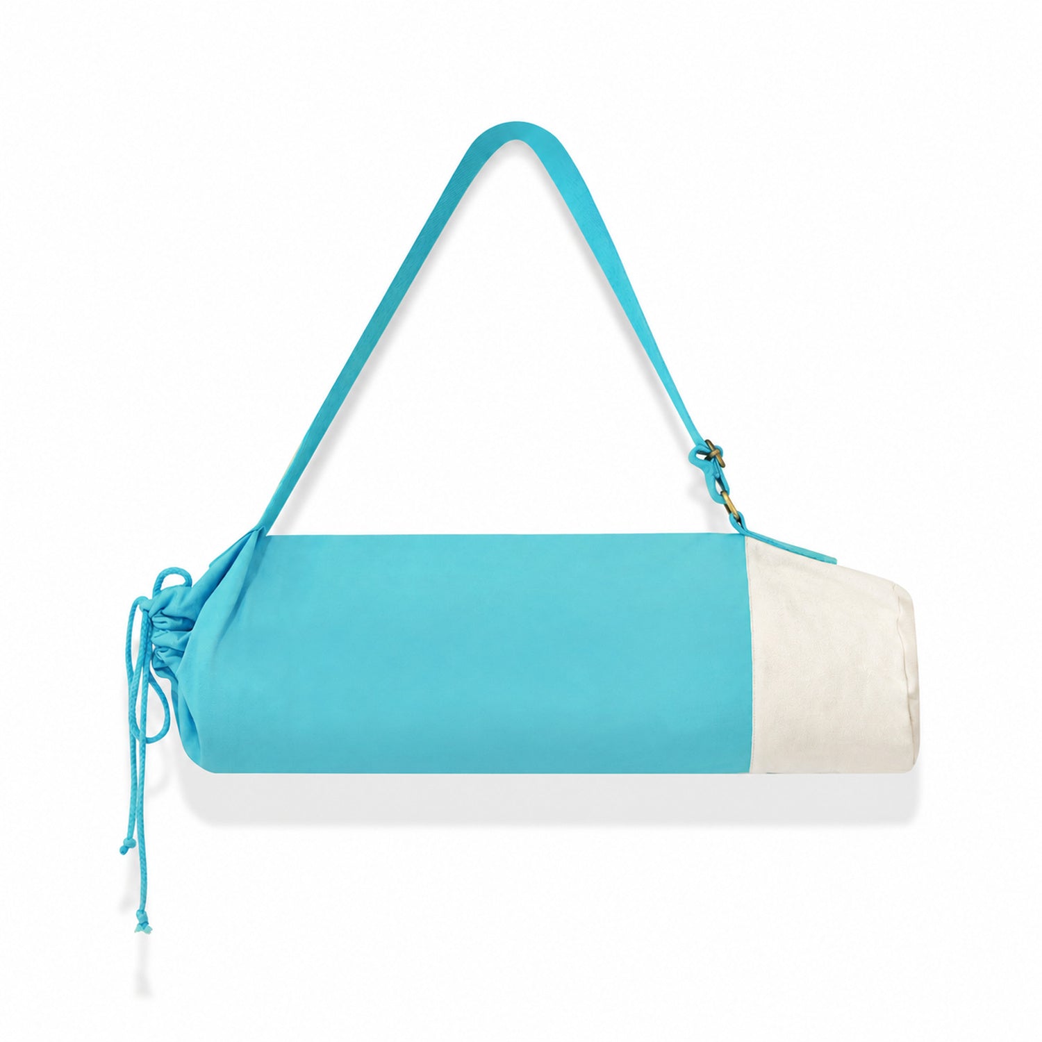 blue yoga bag with adjustable strap on white bg