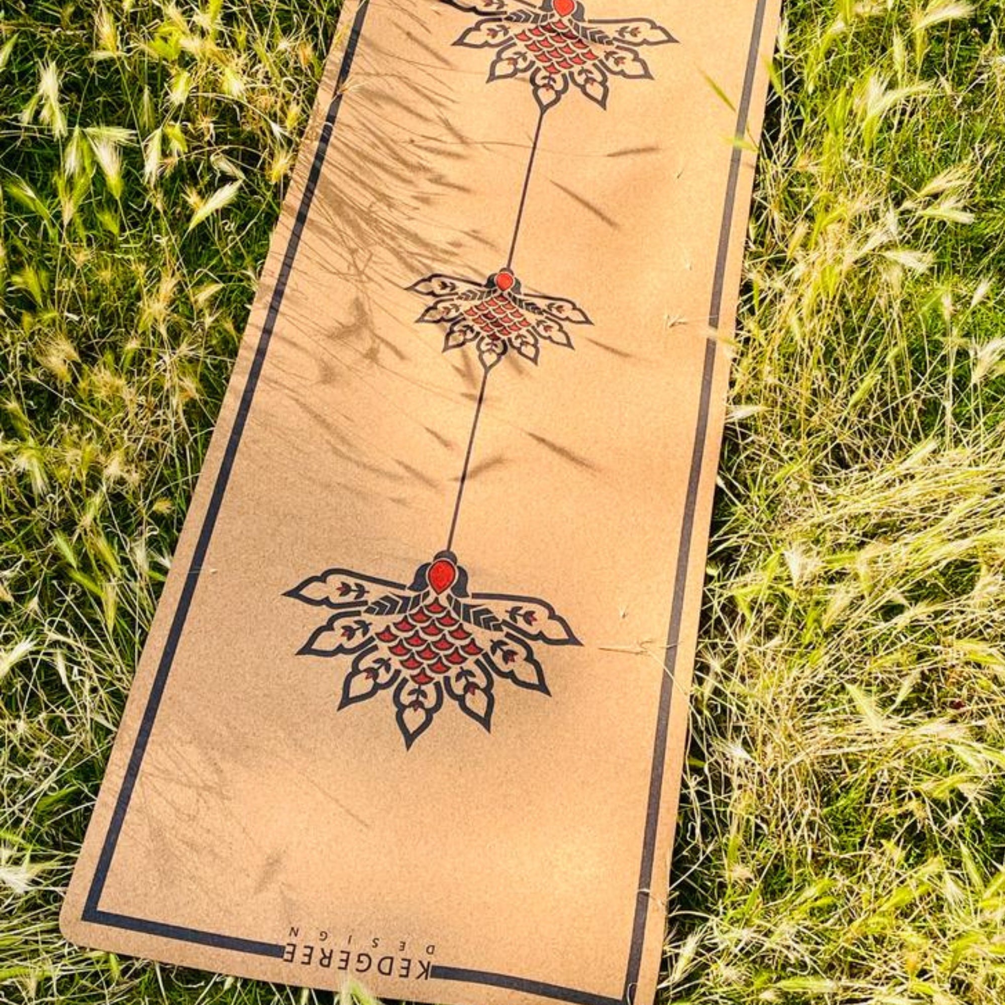 Travel cork yoga mat 3mm – Blue Lotus print, eco-friendly, lightweight, and easy to store or carry.