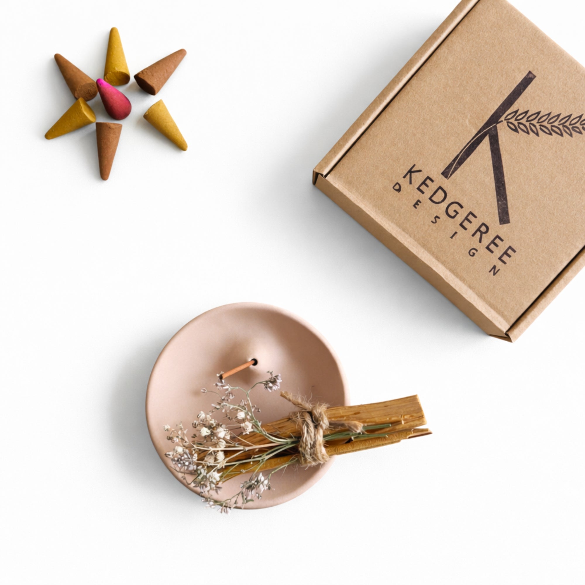 Handmade ceramic incense holder from Nepal—90 mm ash catcher for sticks, ropes, sage and palo santo.