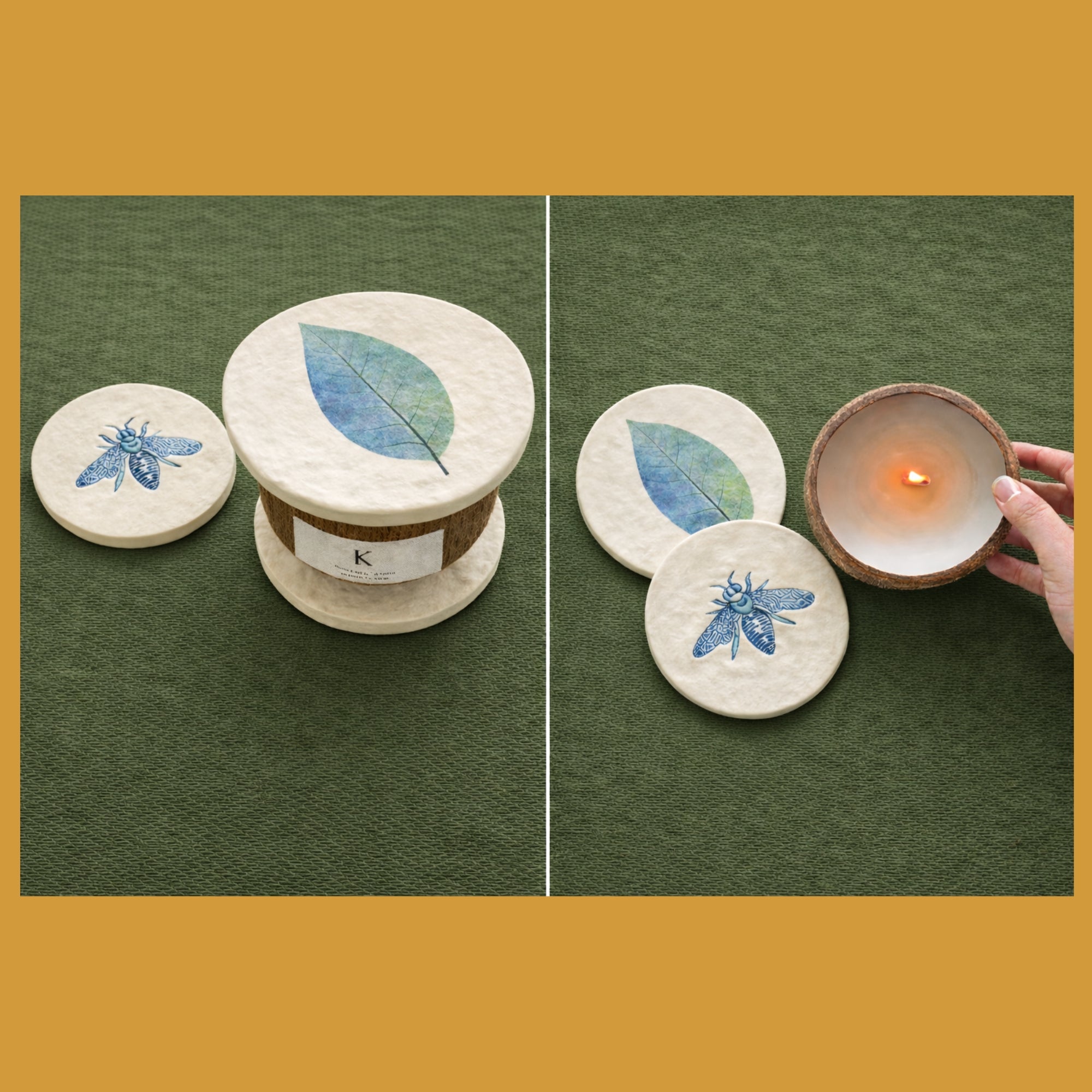 Coconut Shell Candle & Handmade Lid/Coaster Set