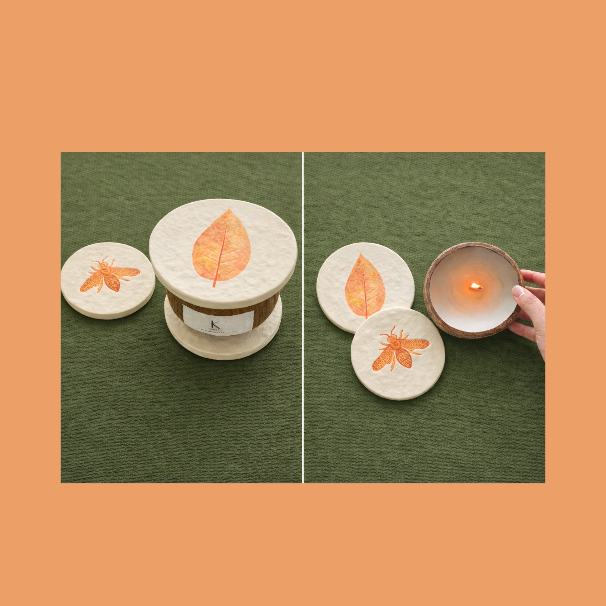 Coconut Shell Candle & Handmade Lid/Coaster Set