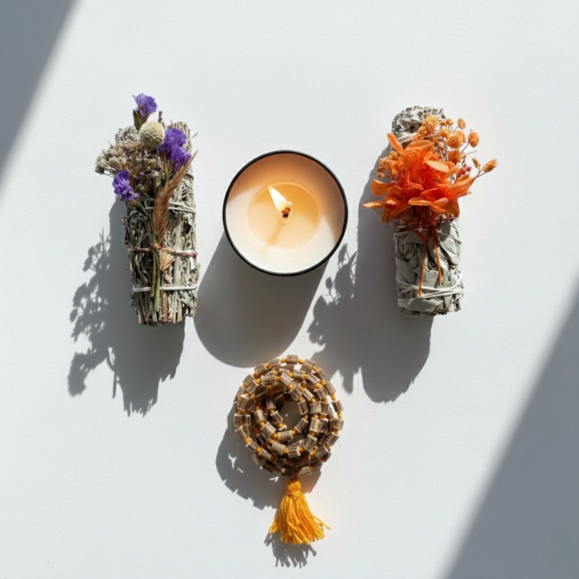 Cleanse & Ground Box – with white sage, blue sage, tulsi mala and soy candle