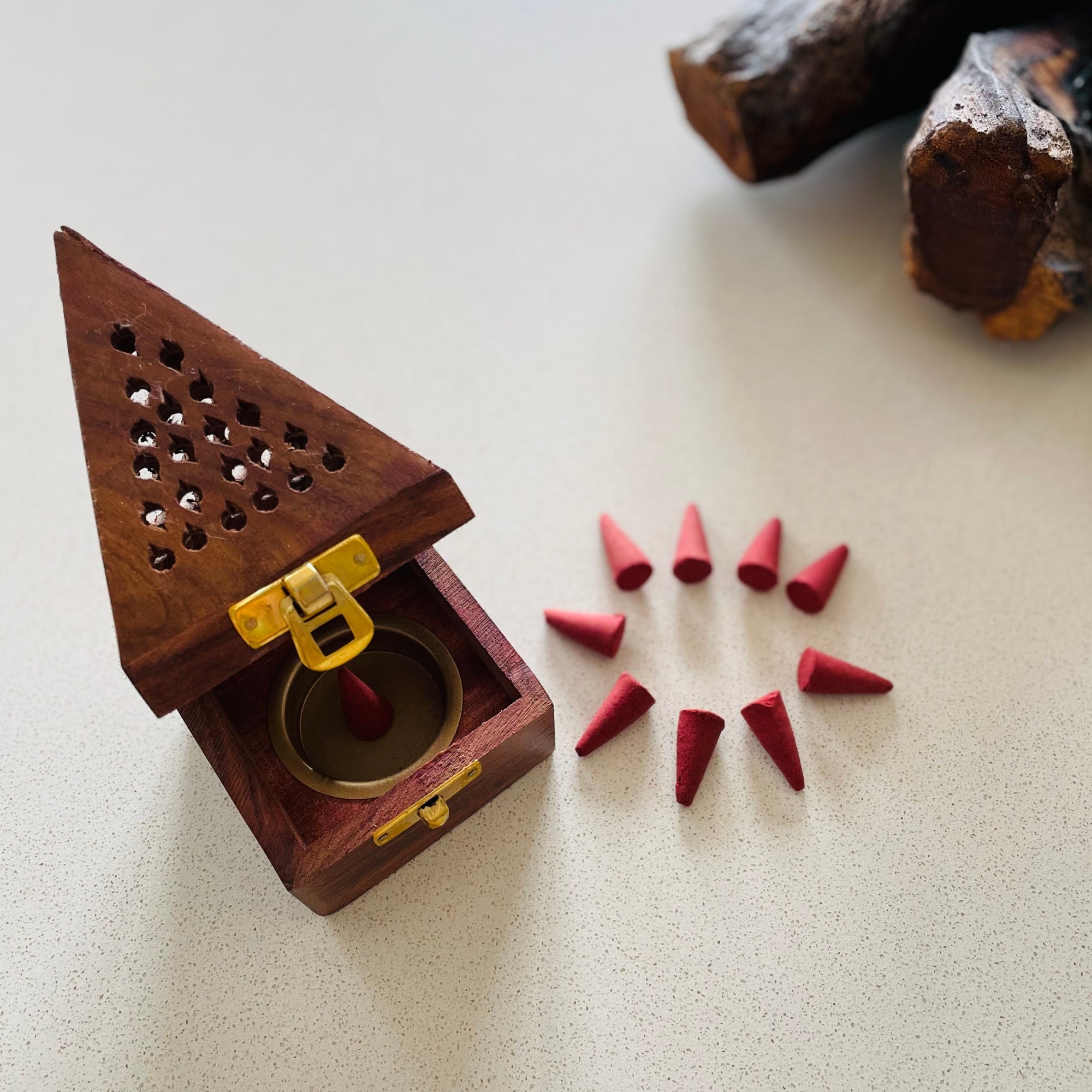 Triangle Wood Cone Holder (10 dhoop cones in a set)