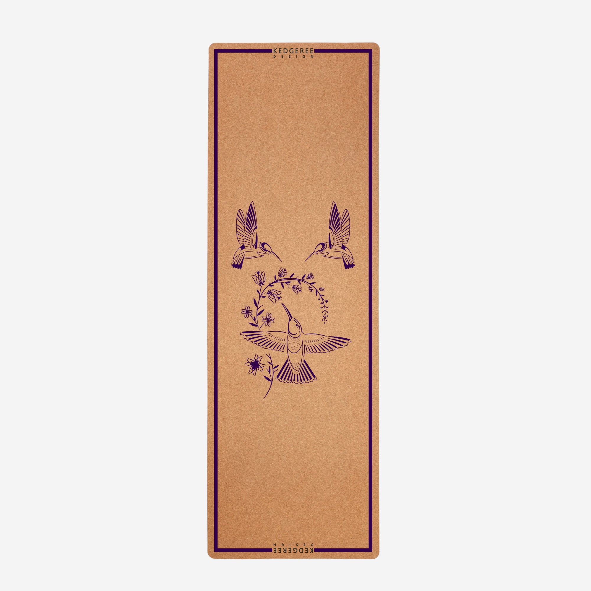 Premium cork Yoga mat with humming bird design on a white background