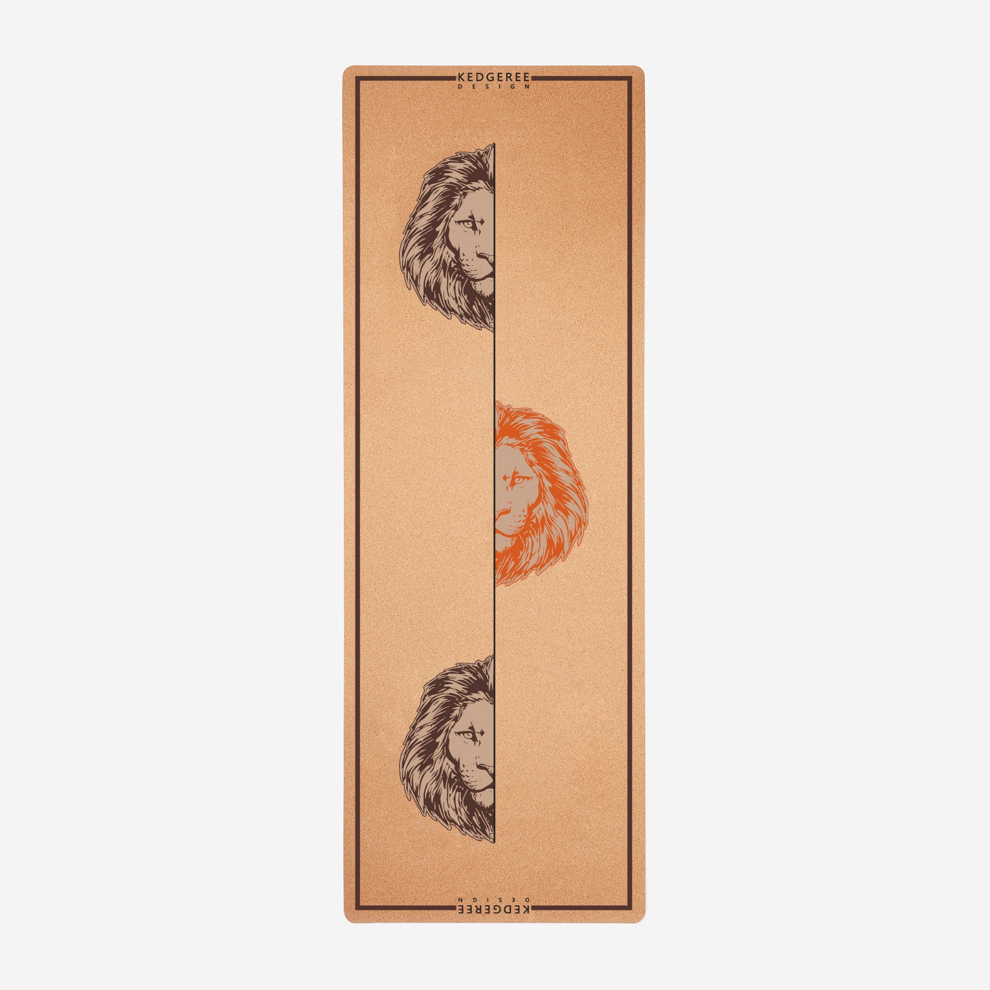 Premium Cork Yoga mat with lion design on a white background