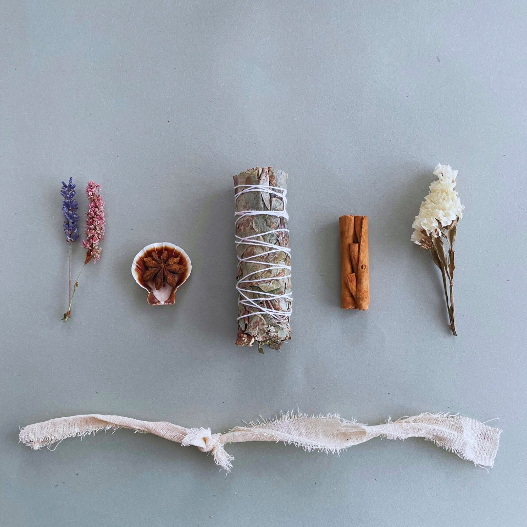 Eucalyptus Smudge Stick with Herbs, Palo Santo, Cinnamon, and Dried Flowers