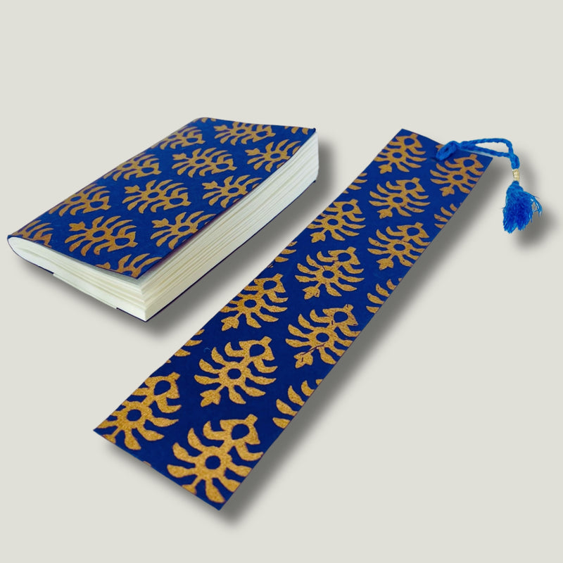 Handmade Block-Printed Travel  Mini Journal & Bookmark