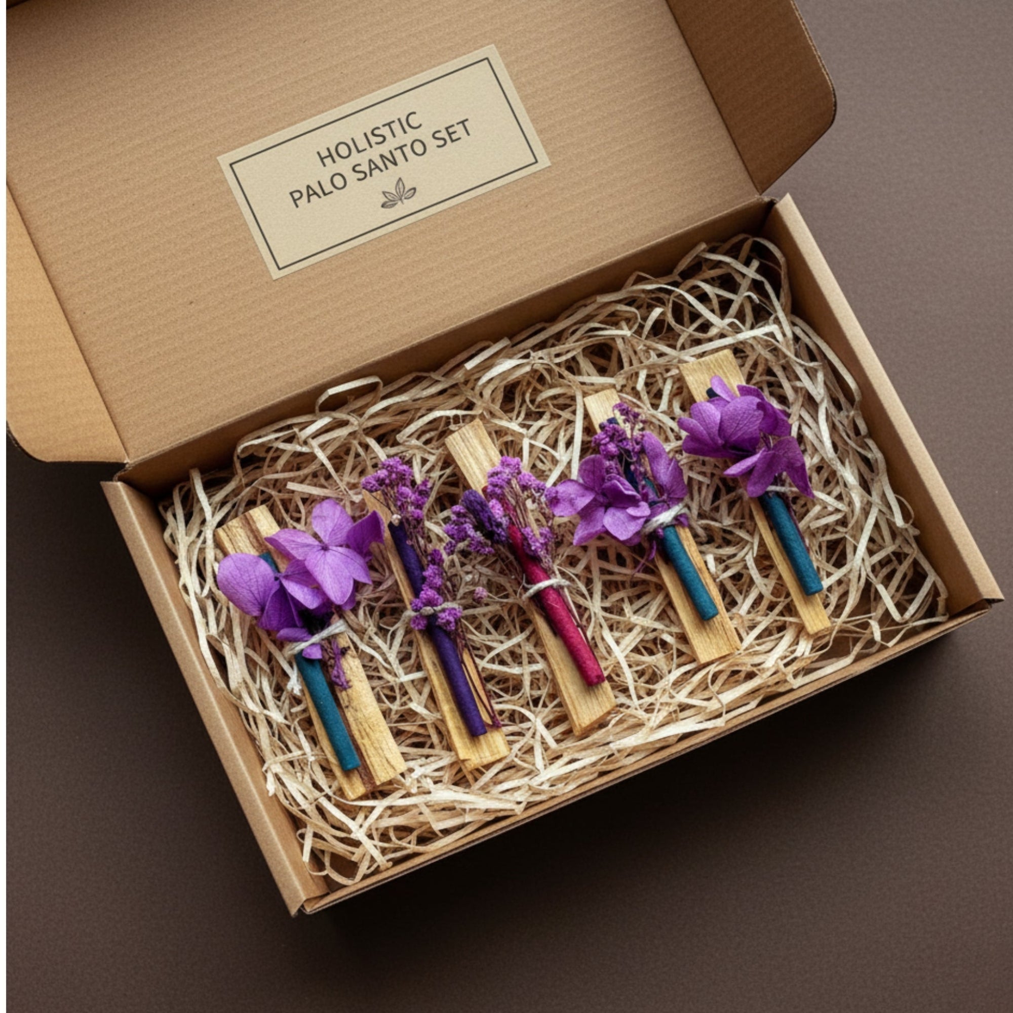 Holistic Palo Santo gift set with black pottery burner and eco box