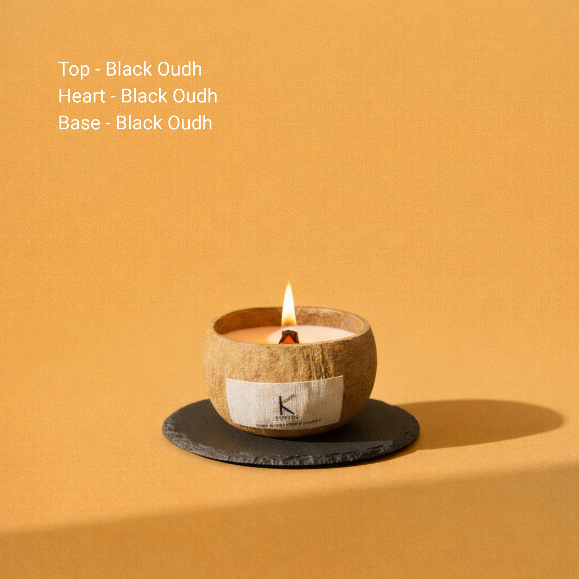 Delhi Oudh coconut shell natural candle 8.45oz with cherry wood wick