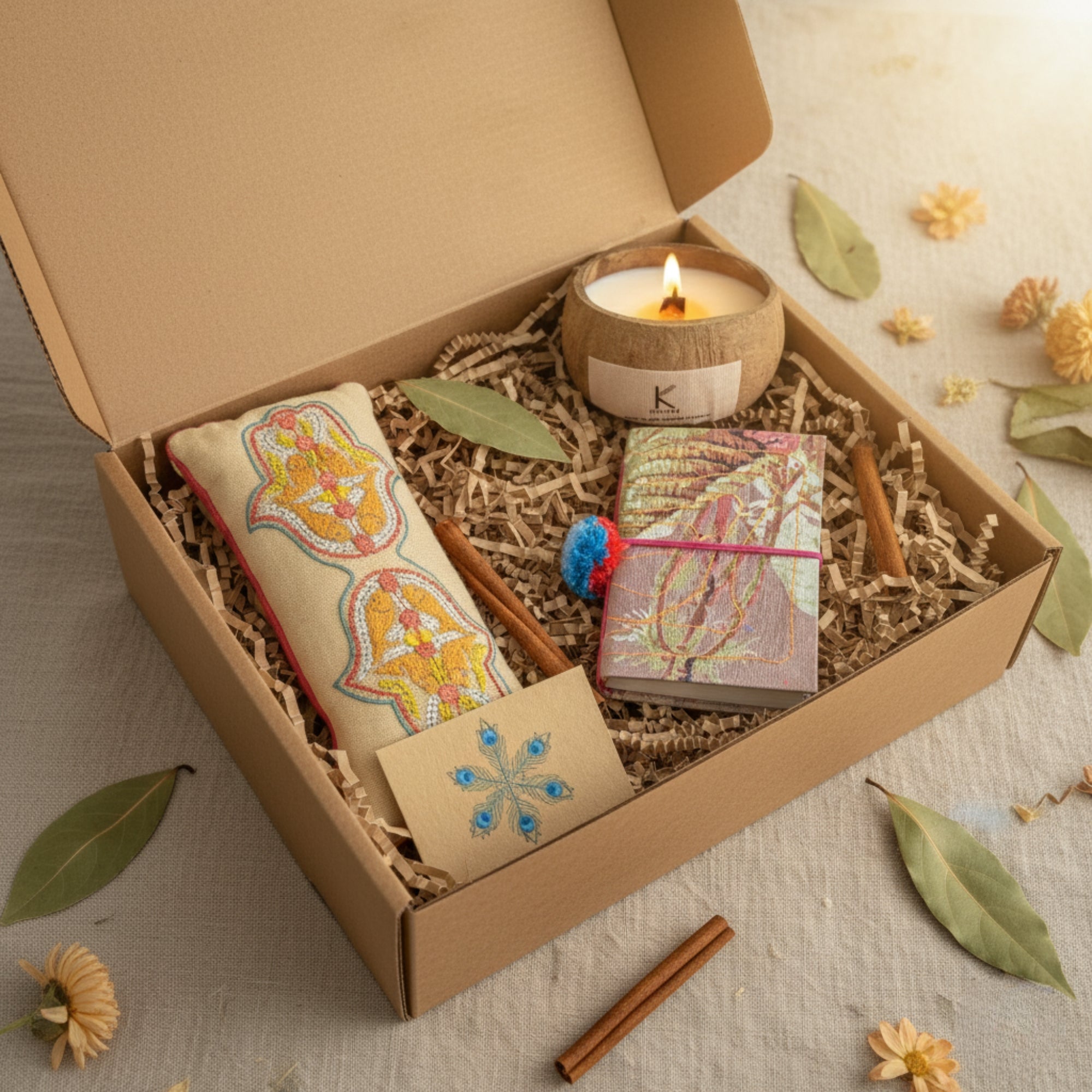 Candle & Calm Set – handcrafted wellness gift box plastic-free packaging