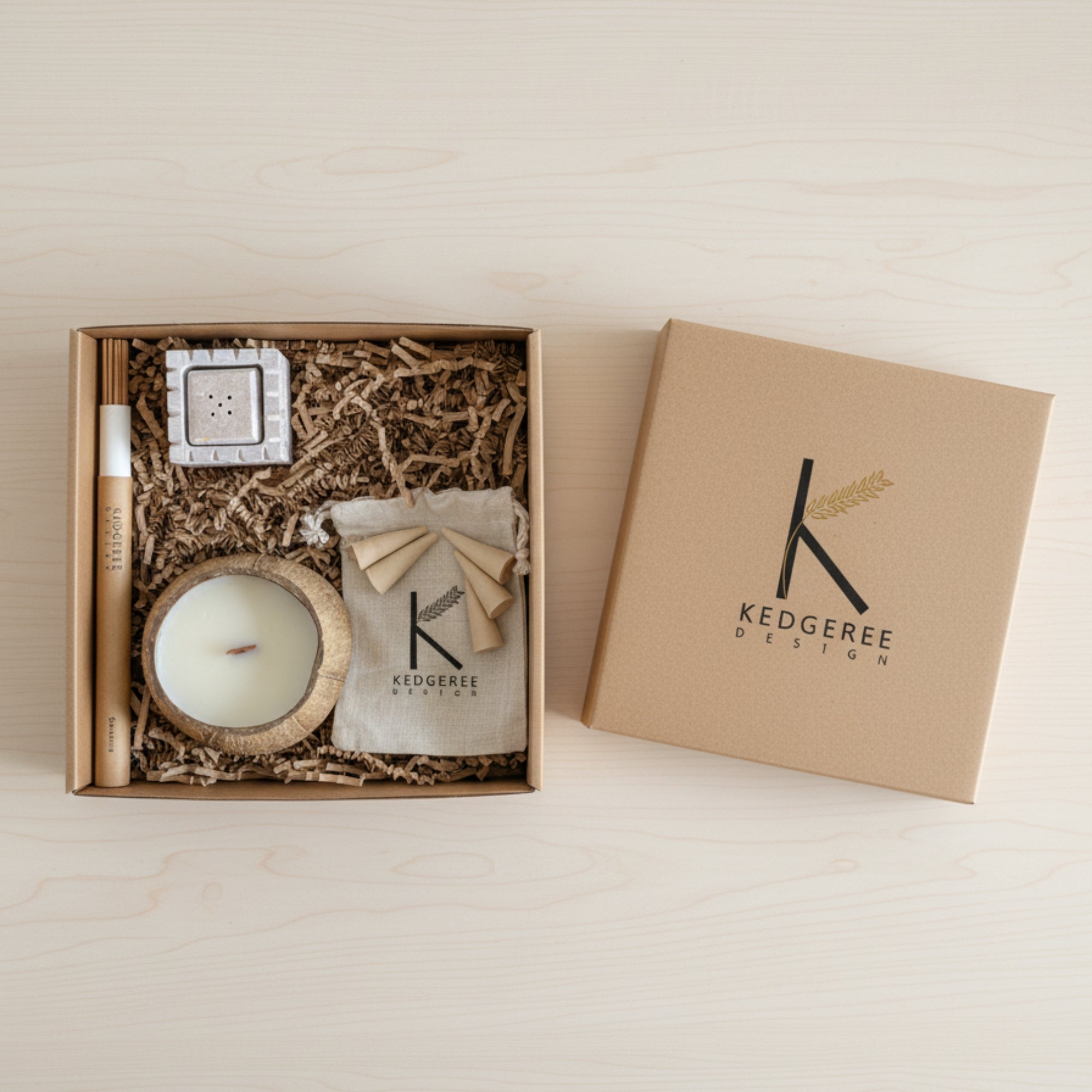 The Scented Space vegan candle and incense gift set – plastic-free packaging
