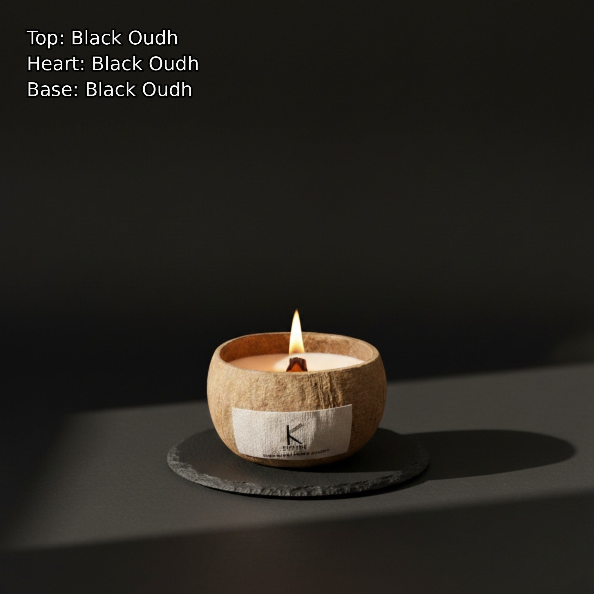 Delhi Oudh coconut shell natural candle 8.45oz with cherry wood wick