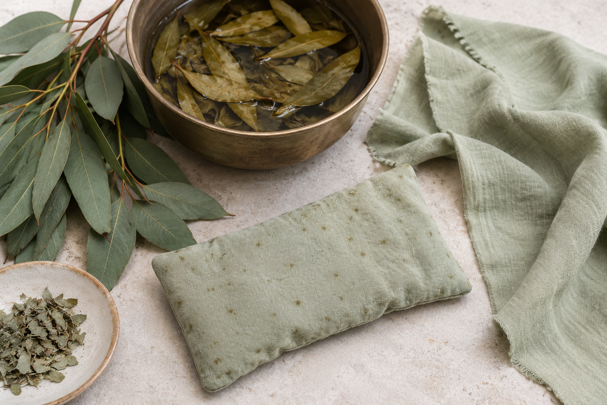 In the making of the eucalyptus dyed eye pillow