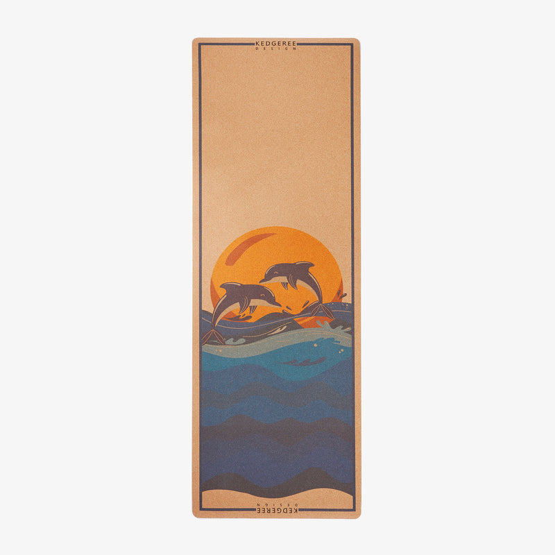 Eco-friendly Cork Yoga Mat with Dolphin in the Ocean Design