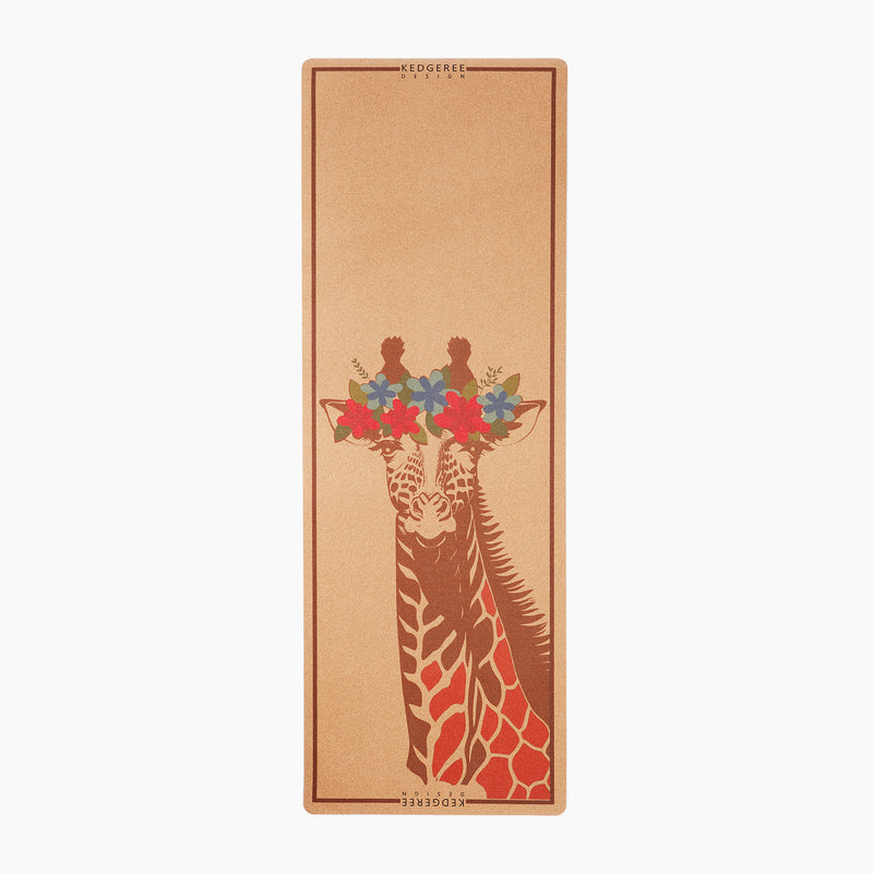 Artisanally designed giraffe cork yoga mat made from natural cork and rubber