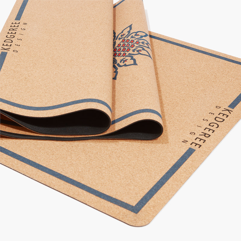 Travel Lotus Cork Yoga Mat - Features a non-slip surface and enhanced sweat grip for a safe and comfortable practice.