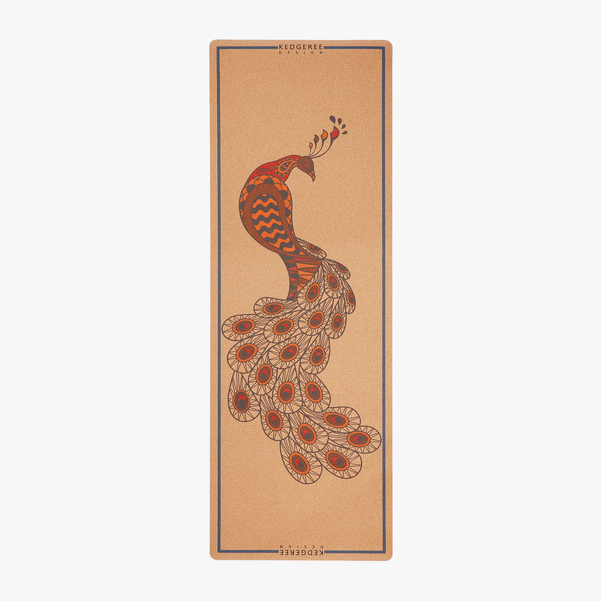 Peacock Cork Yoga Mat with Artisanally Designed Peacock Print