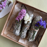 Purifying White Indian Sage Bundles with Dried Flowers – Handcrafted with Care