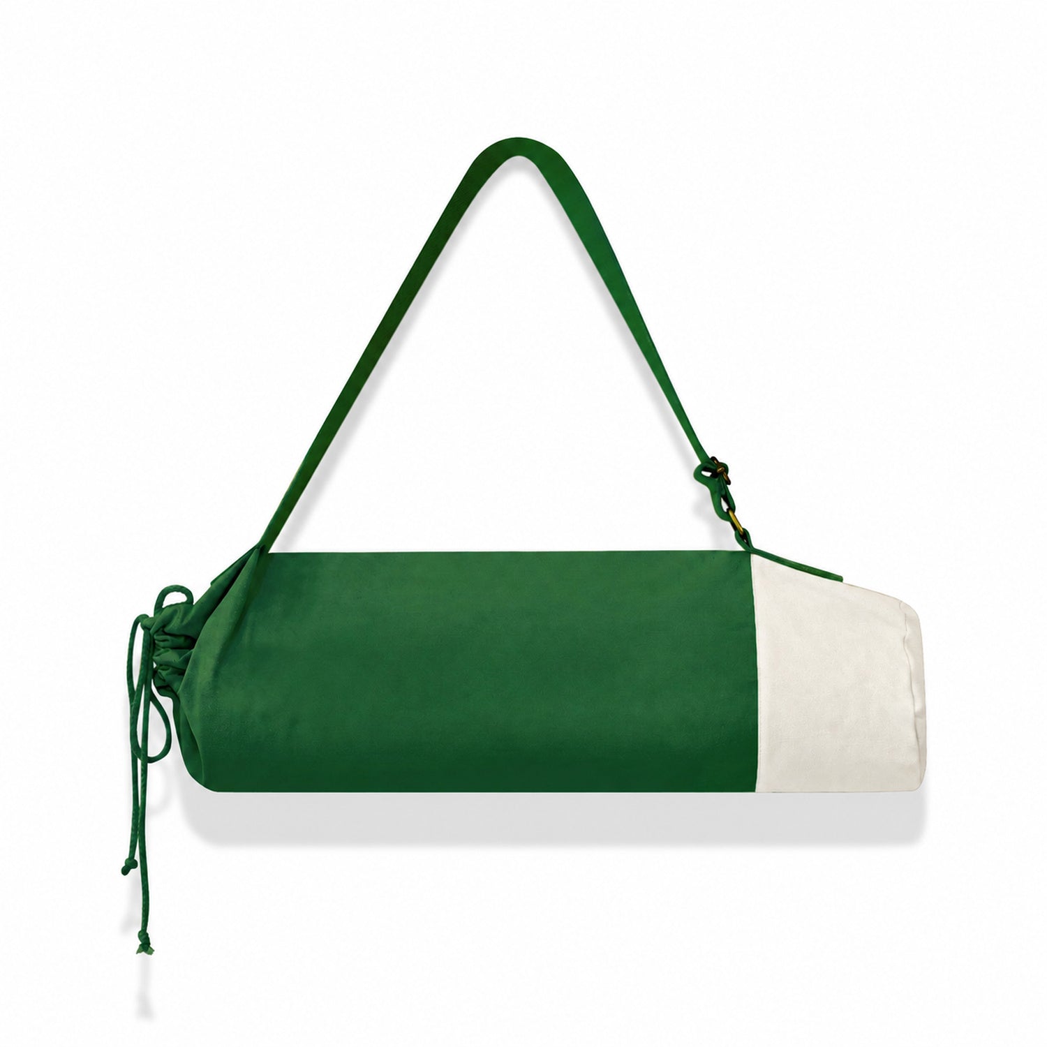green yoga bag with adjustable strap on white bg
