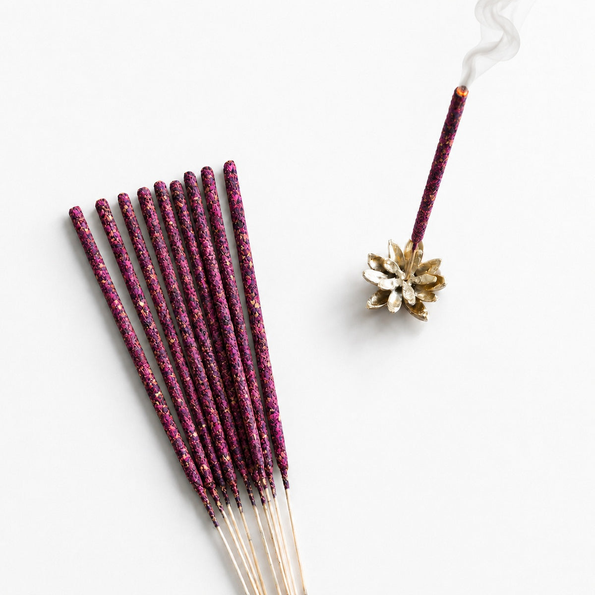 Rose handrolled incense sticks with brass incense holder