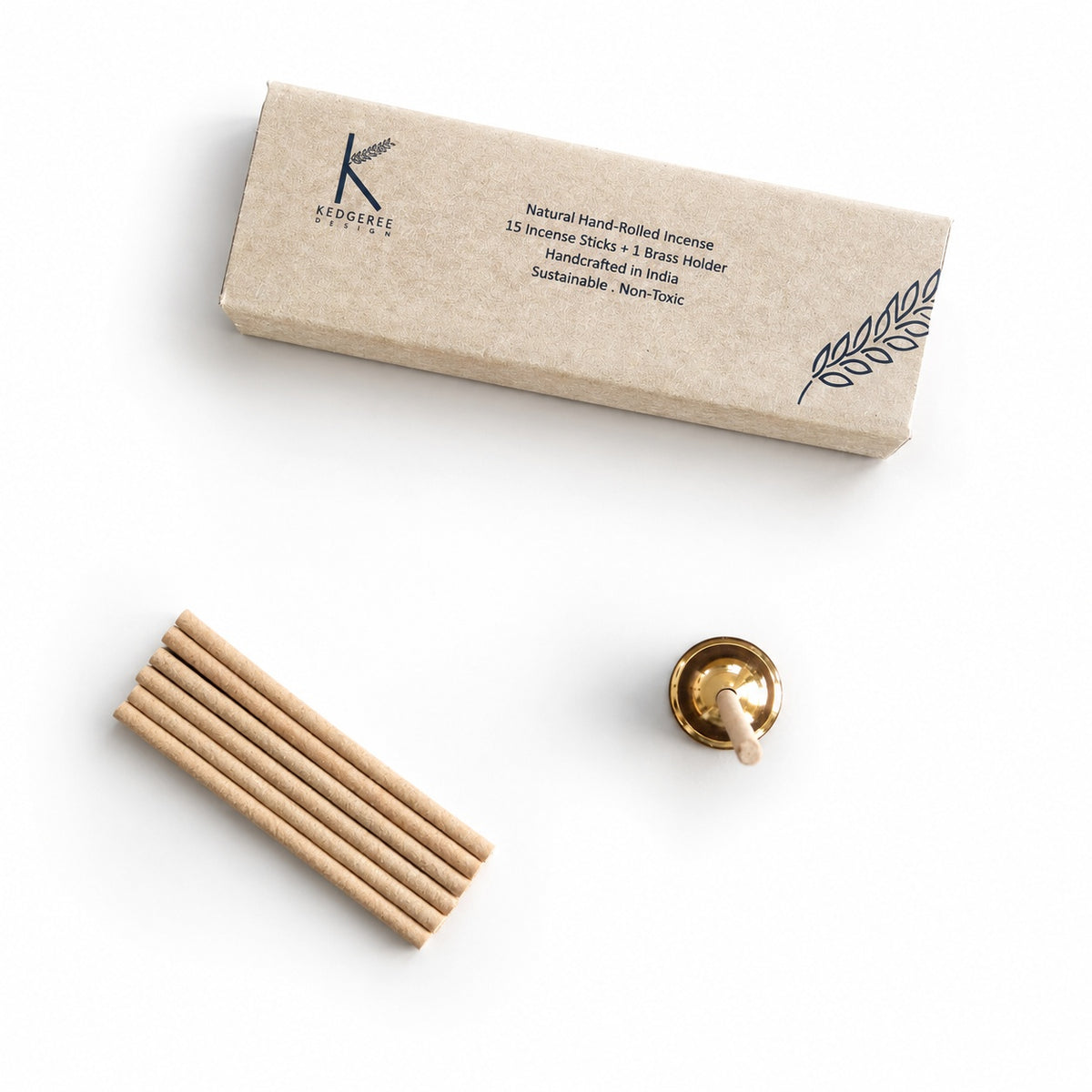 Premium sandalwood travel size incense sticks with brass incense holder.