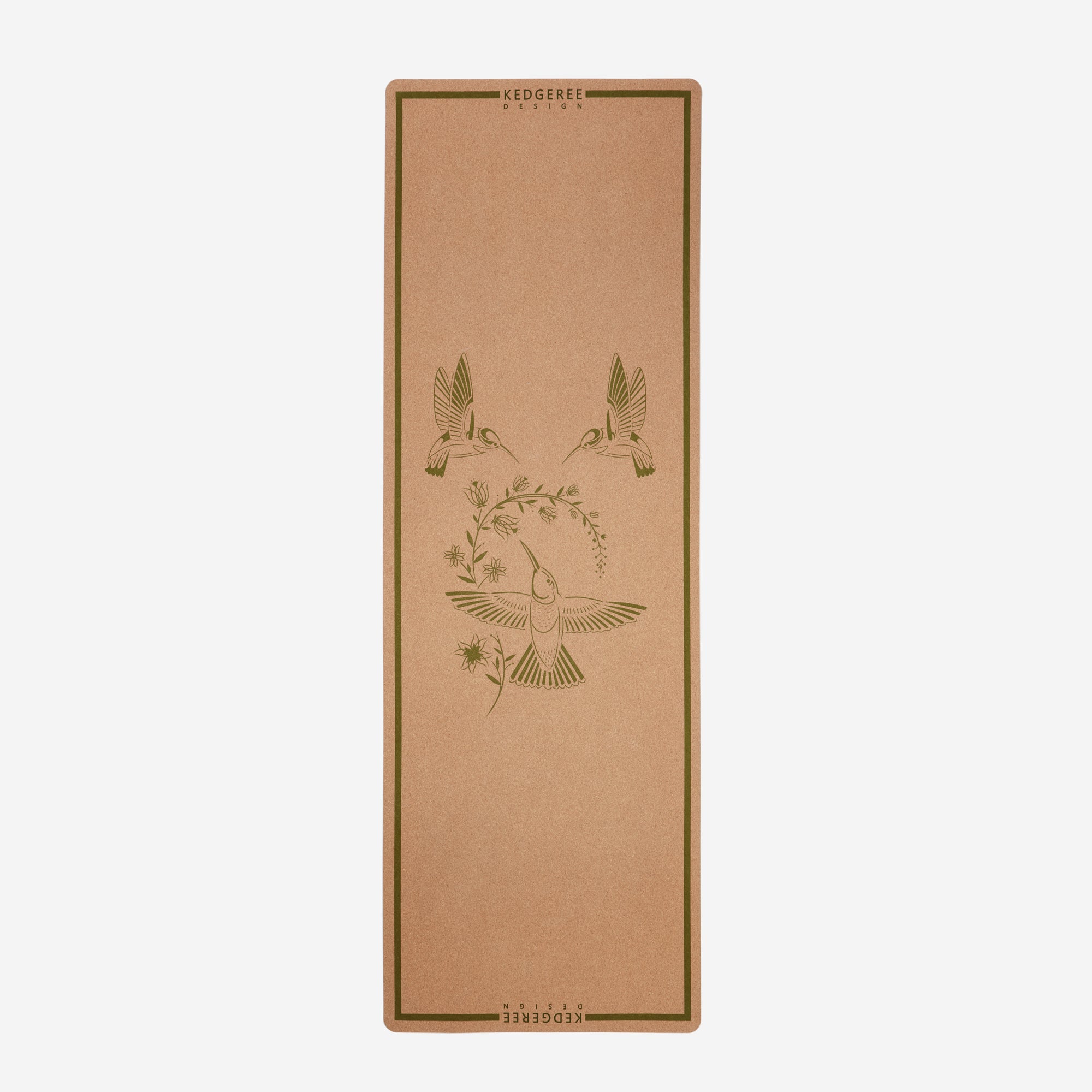 Artisanally designed hummingbird cork yoga mat inspired by Indian techniques