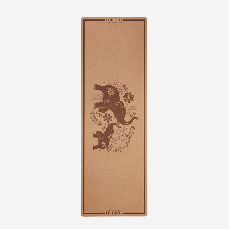 Sustainable and eco-friendly cork yoga mat with elephant pattern